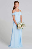 Sky Blue Chiffon A Line Cold Shoulder Junior Bridesmaid Dress