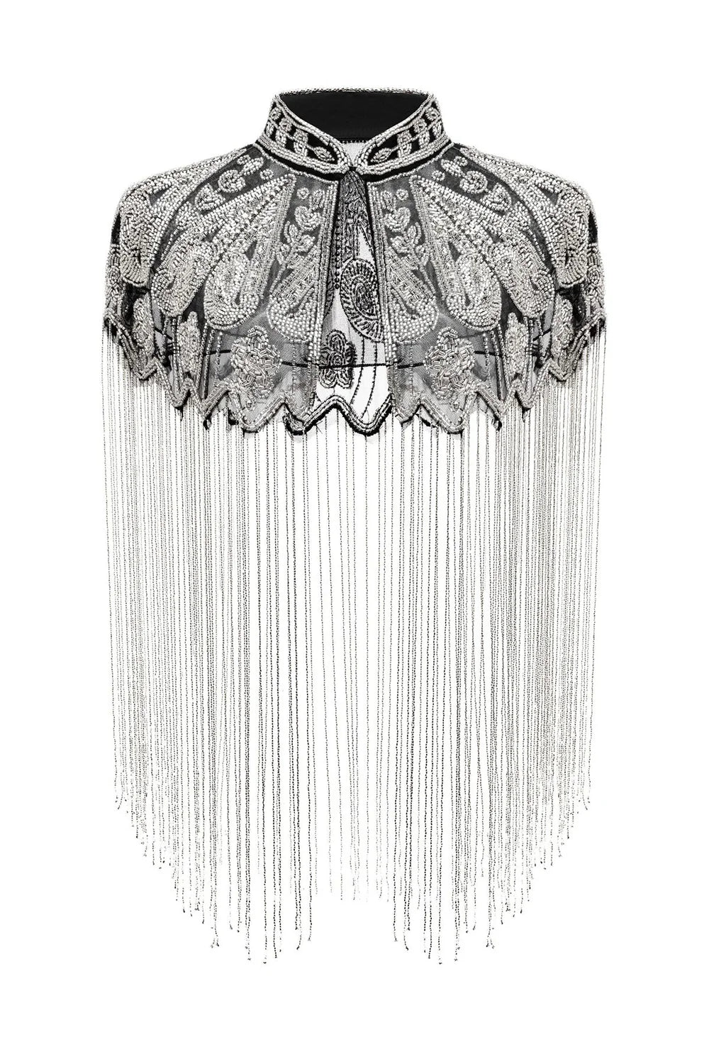 Fringed Sparkly Black Golden 1920s Cape with Beading