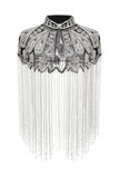 Fringed Sparkly Black Golden 1920s Cape with Beading