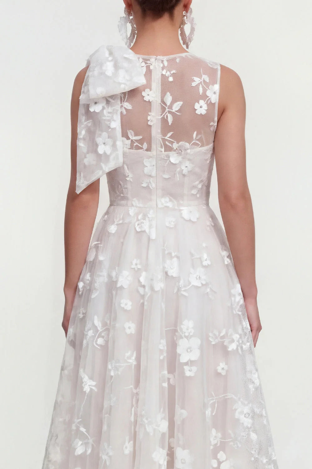 Floral Apricot A Line Bowed Midi Wedding Guest Dress