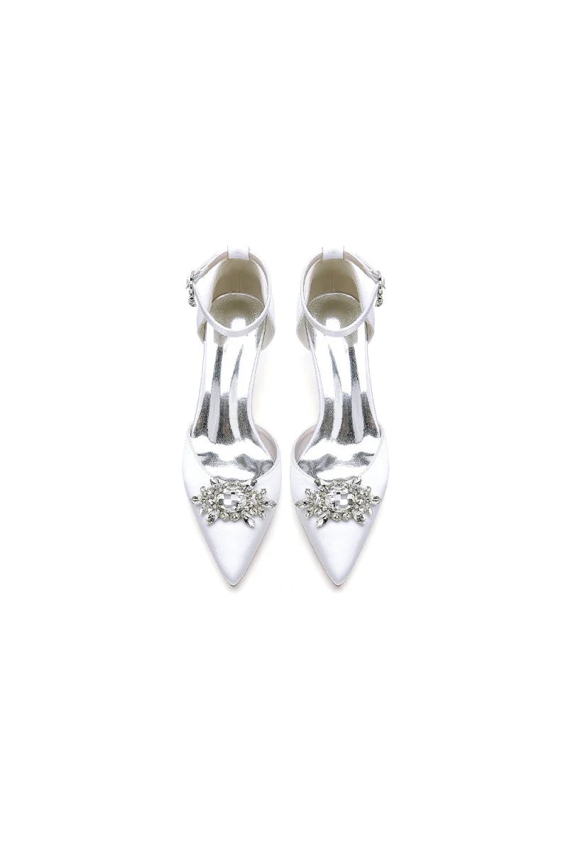 Pointed Toe Rhinestone Ankle Strap Kitten Heels