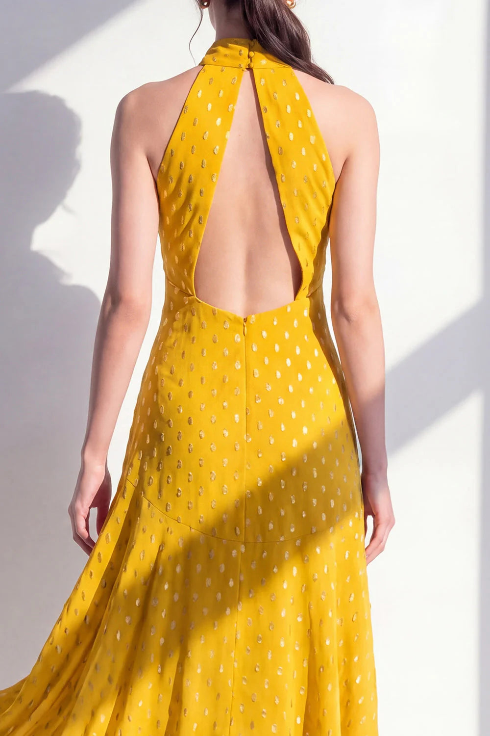 Halter A Line Olive Midi Wedding Guest Dress