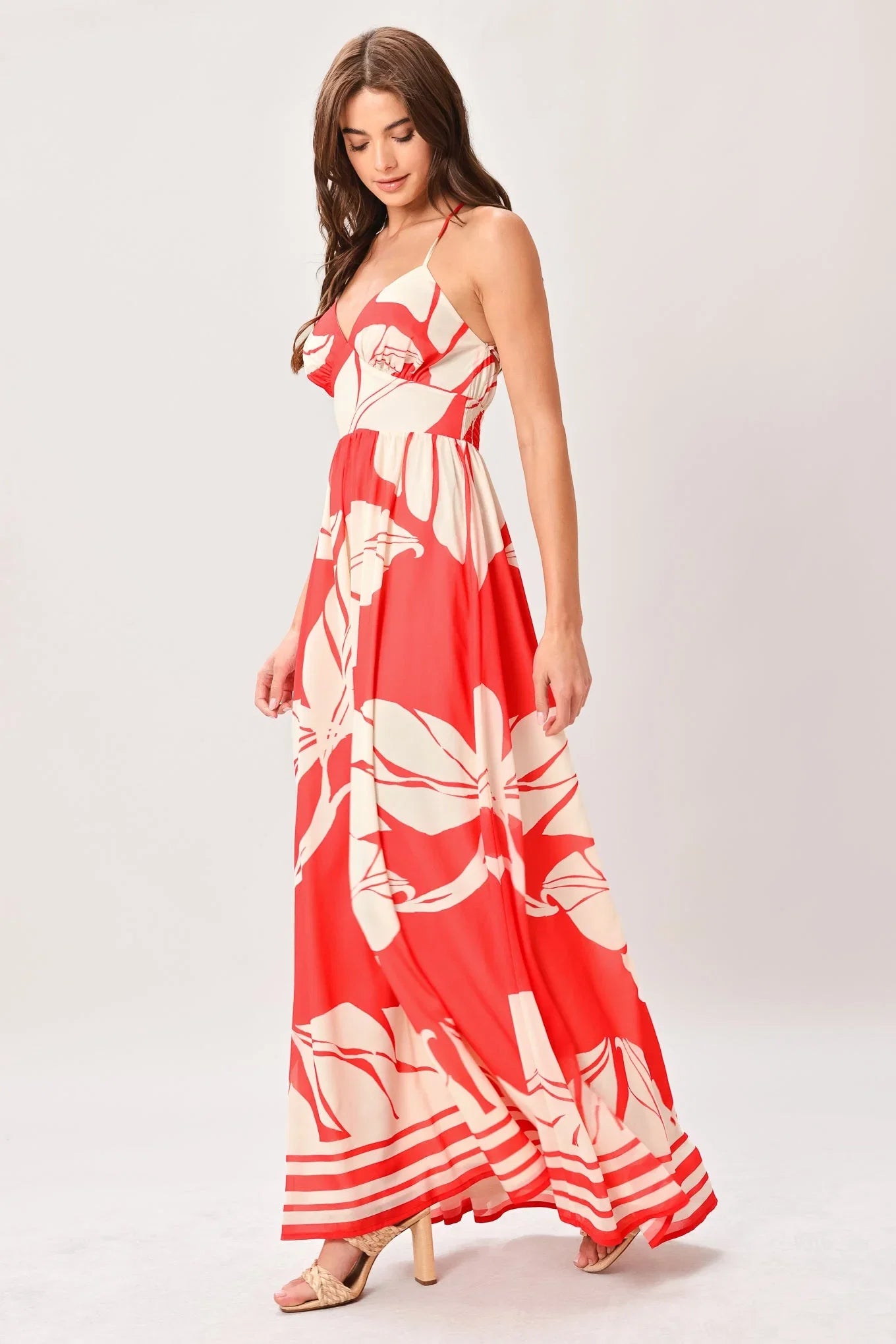 TROPIC BLOOMS RED MAXI DRESS