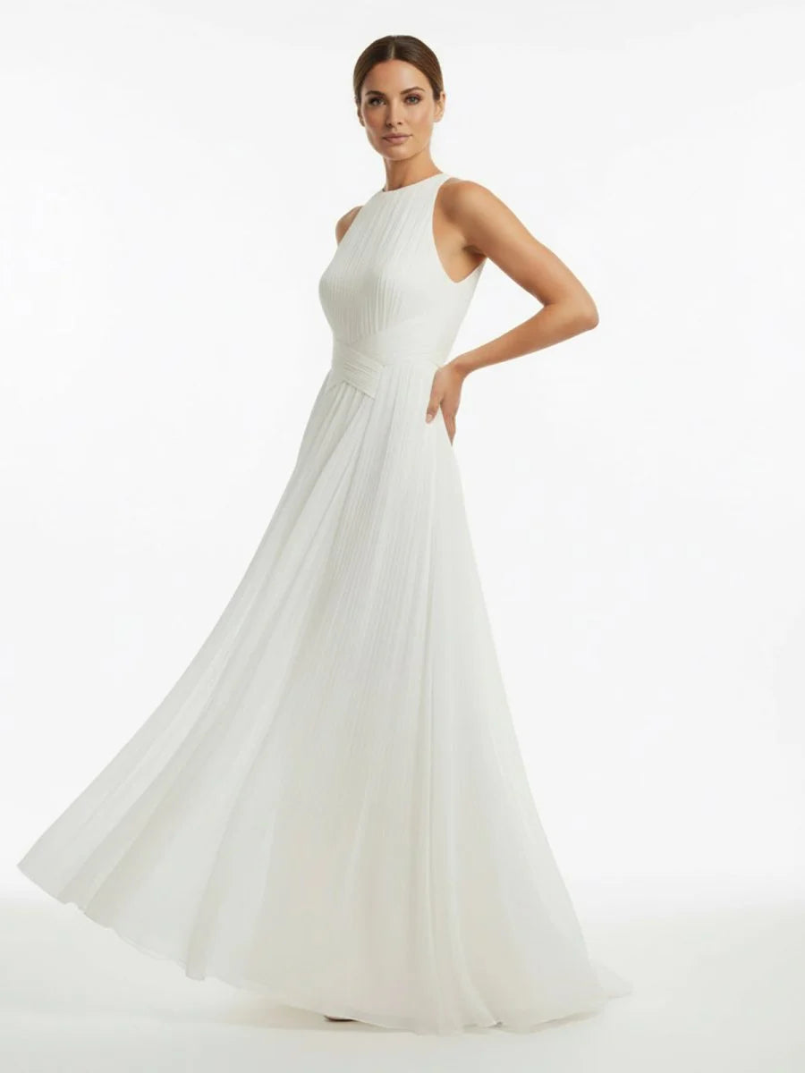 Sheath Halter Chiffon Plaited Dress With Special Back Design