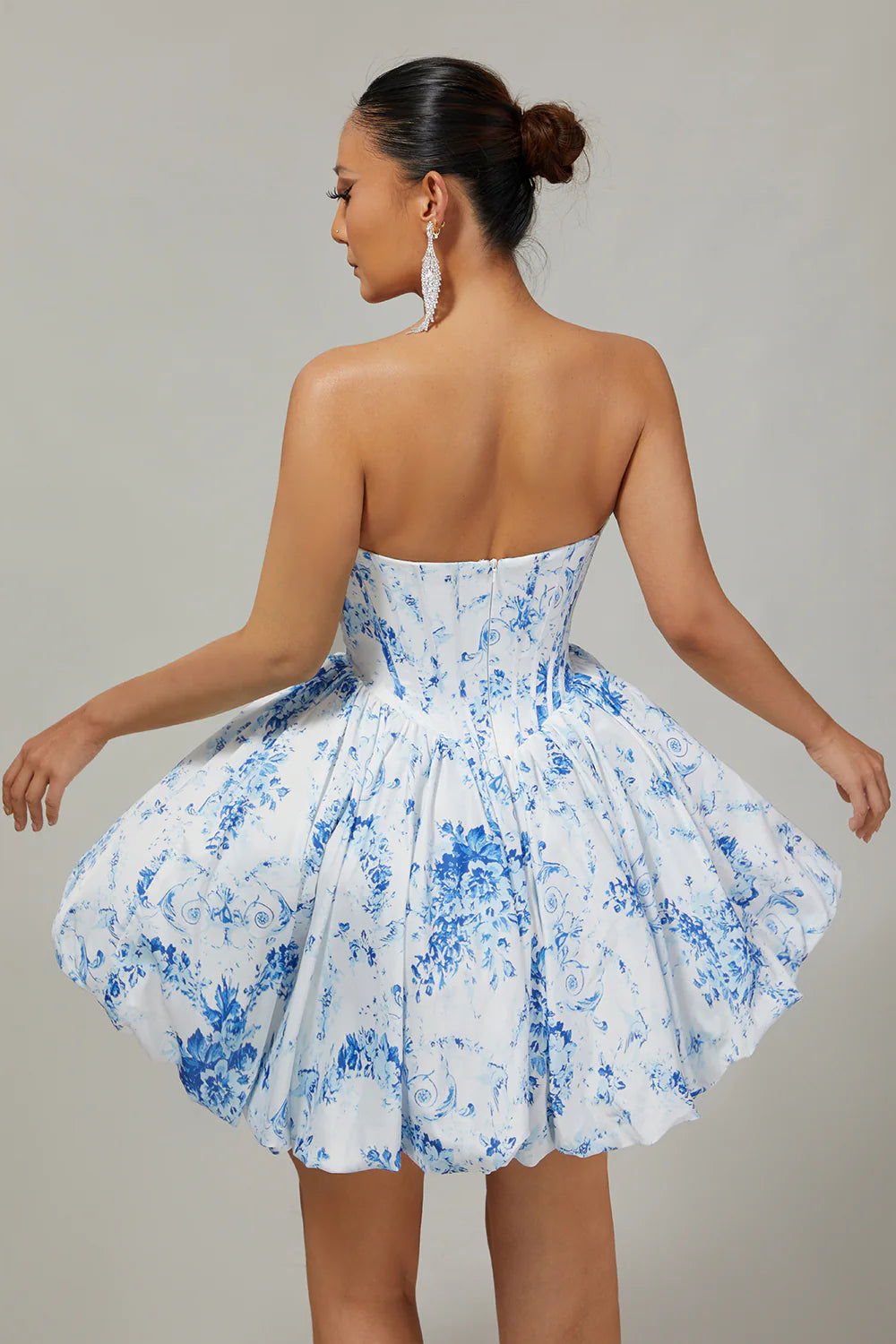 Pink Flower A Line Strapless Printed Homecoming Dress with Beading
