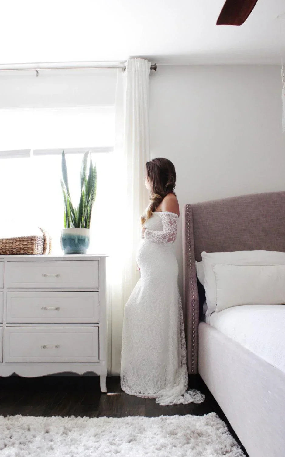 Strapless Long Sleeve A Line Maternity Lace Wedding Dress with Train