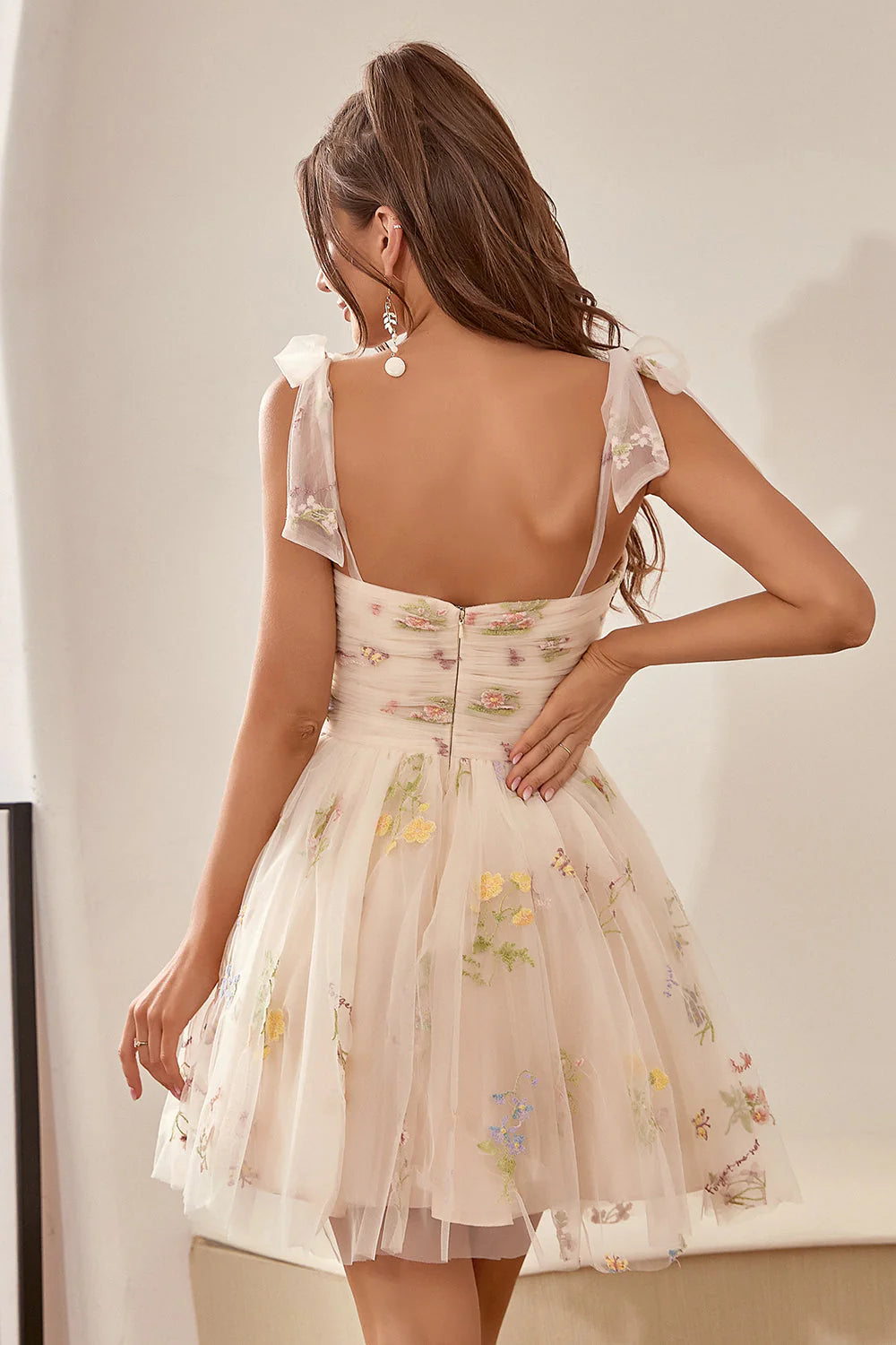 Cute Purple A Line Spaghetti Straps Ruched Homecoming Dress with Embroidery