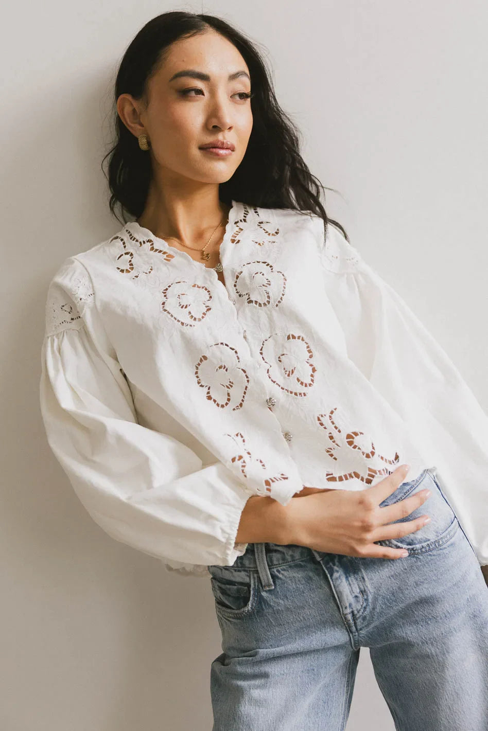 Violet Embroidered Blouse in White FINAL SALE