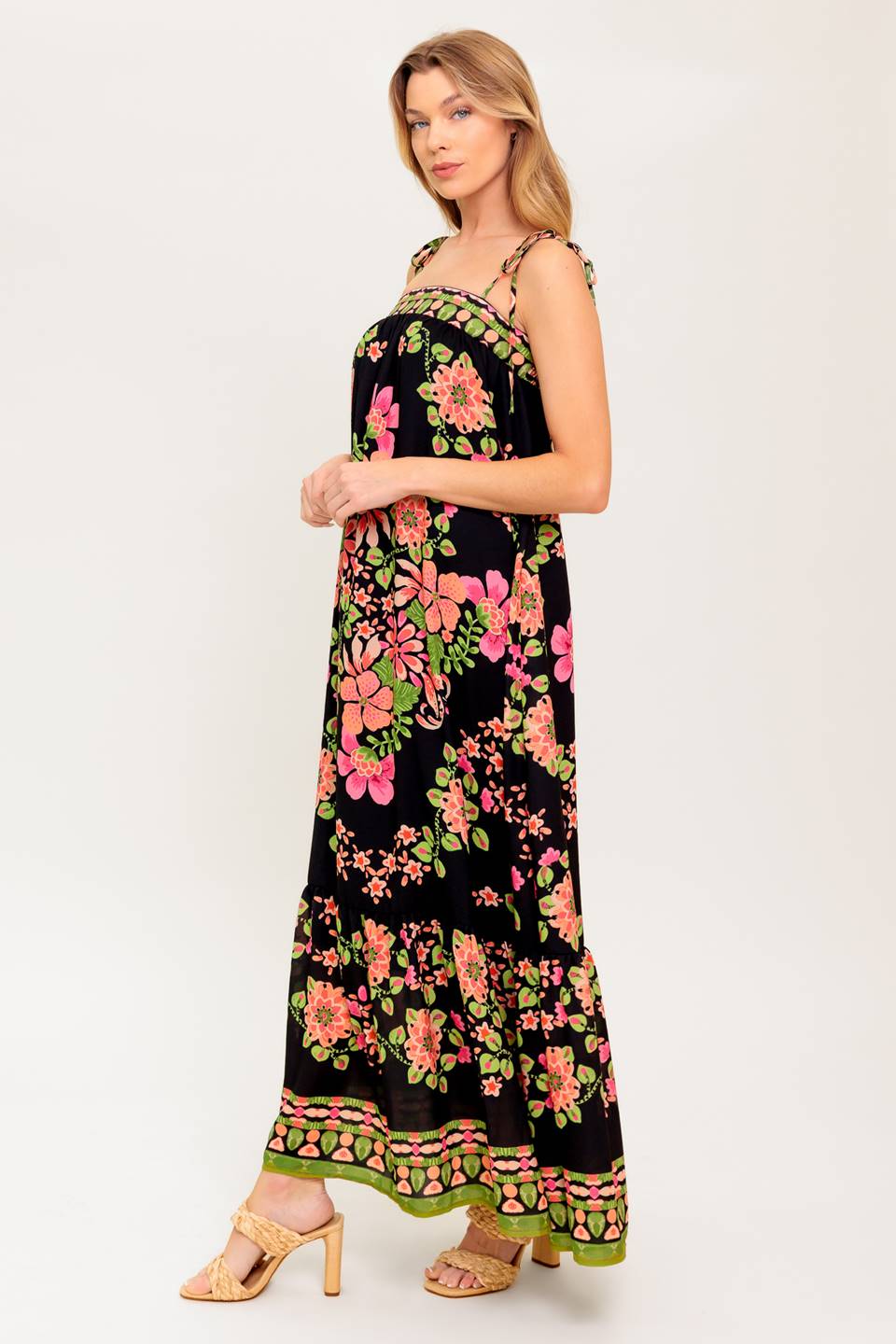 SUMMER GLOW FLORAL MAXI DRESS BLACK