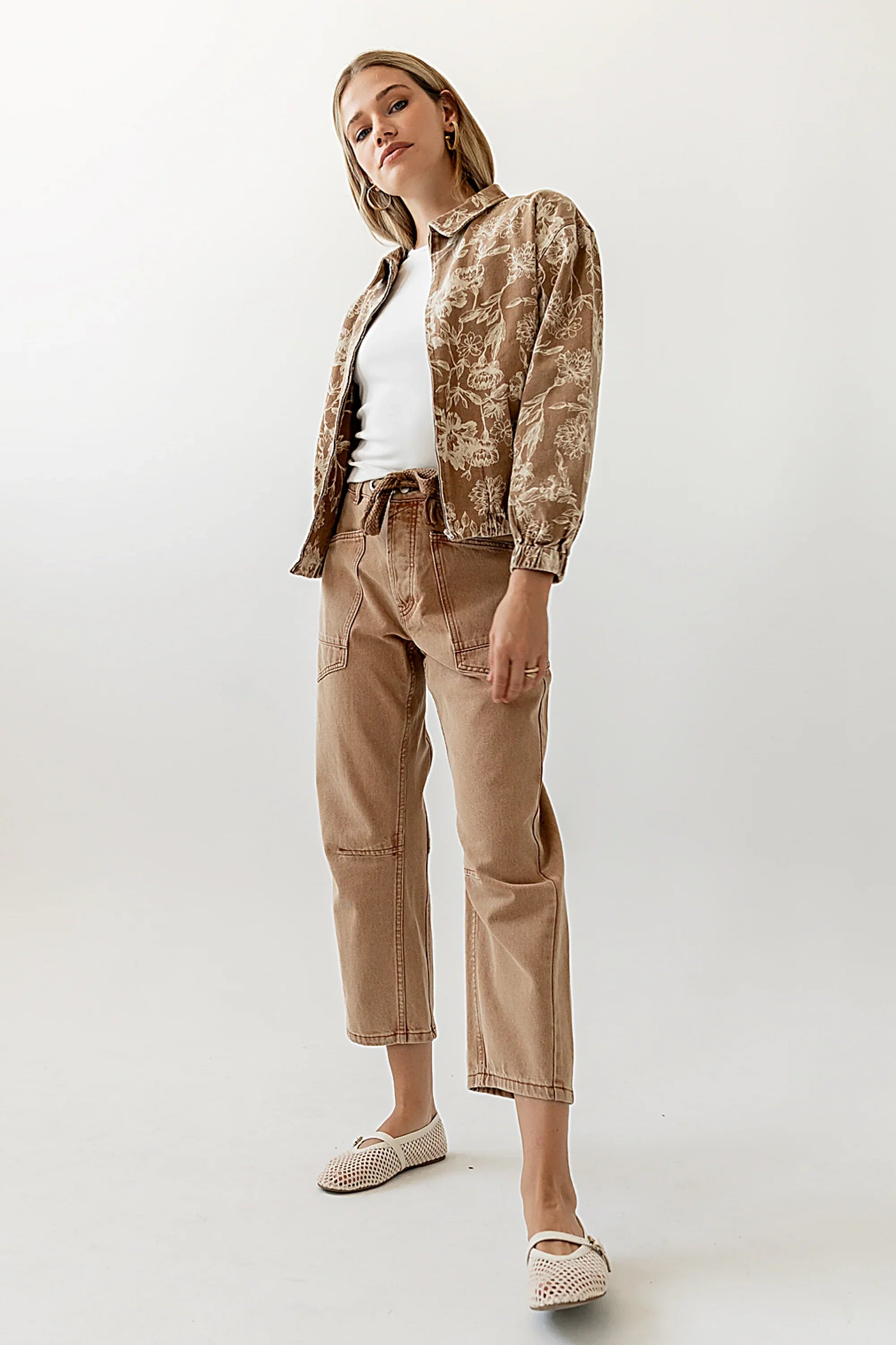 Kellie Floral Bomber Jacket in Camel FINAL SALE