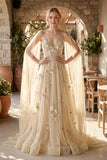 A line 3D Flower Colorful V Neck Tulle Forest Wedding Dresses