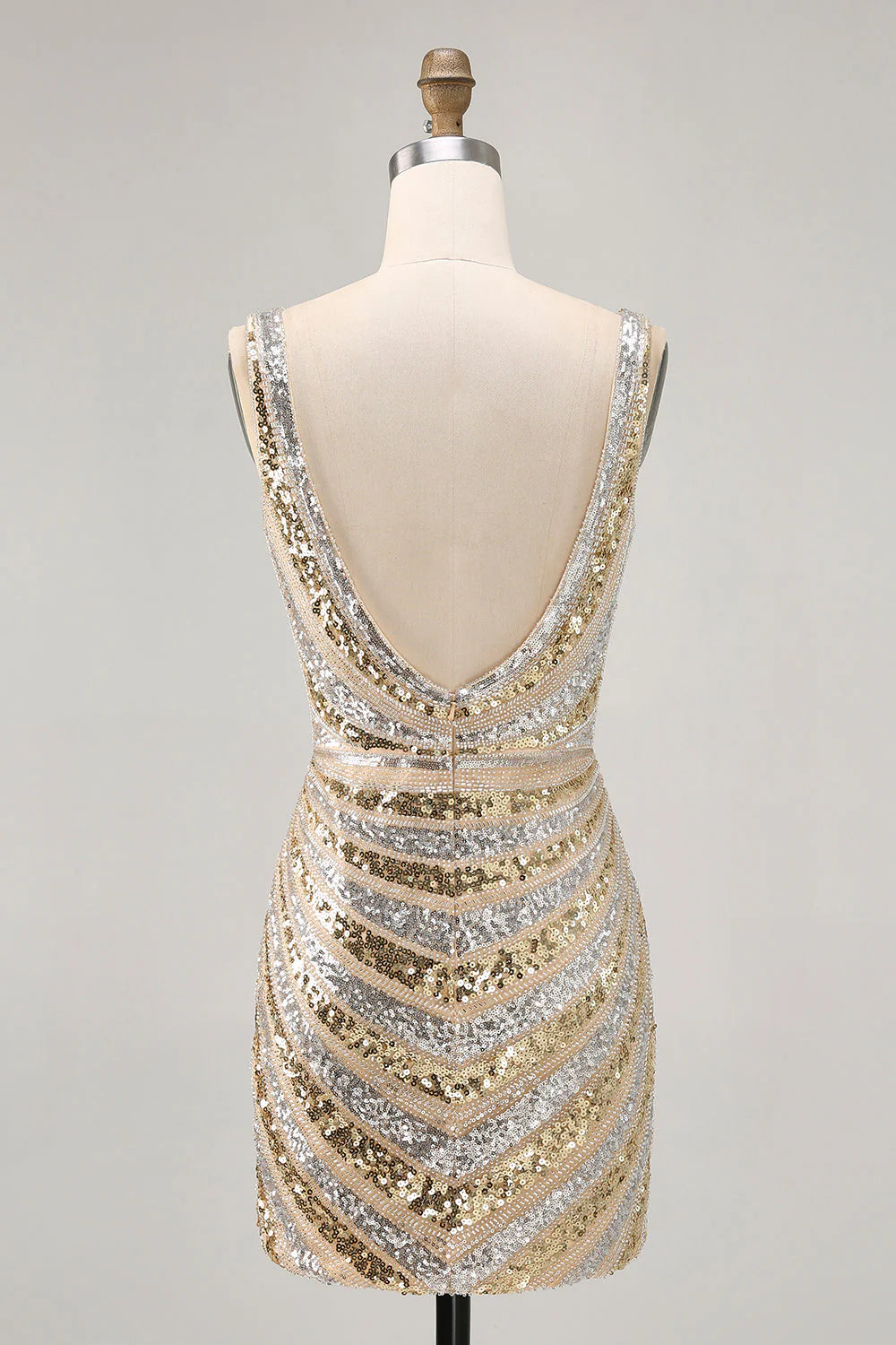 Sparkly Sequins Golden V Neck Backless Short Homecoming Dress
