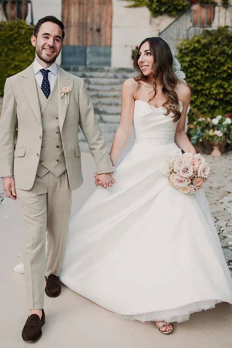 Elegant A Line Sweetheart Satin Long Wedding Dresses
