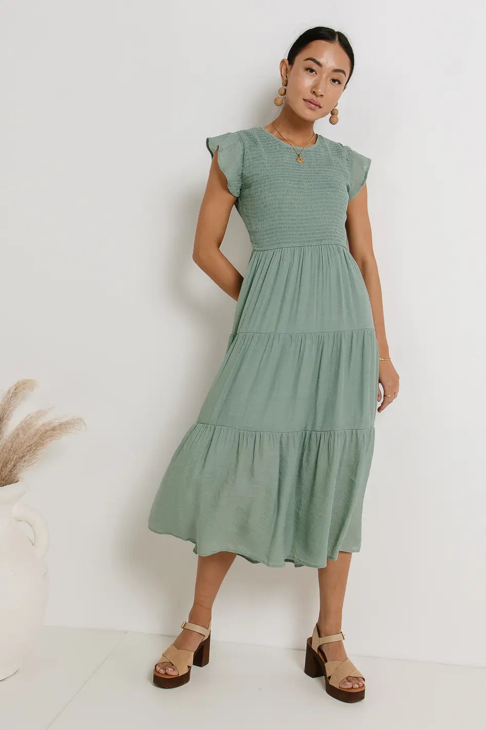 Declan Midi Dress in Sage FINAL SALE