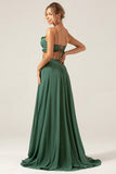 A Line Spaghetti Straps Backless Chiffon Eucalyptus Long Bridesmaid Dress
