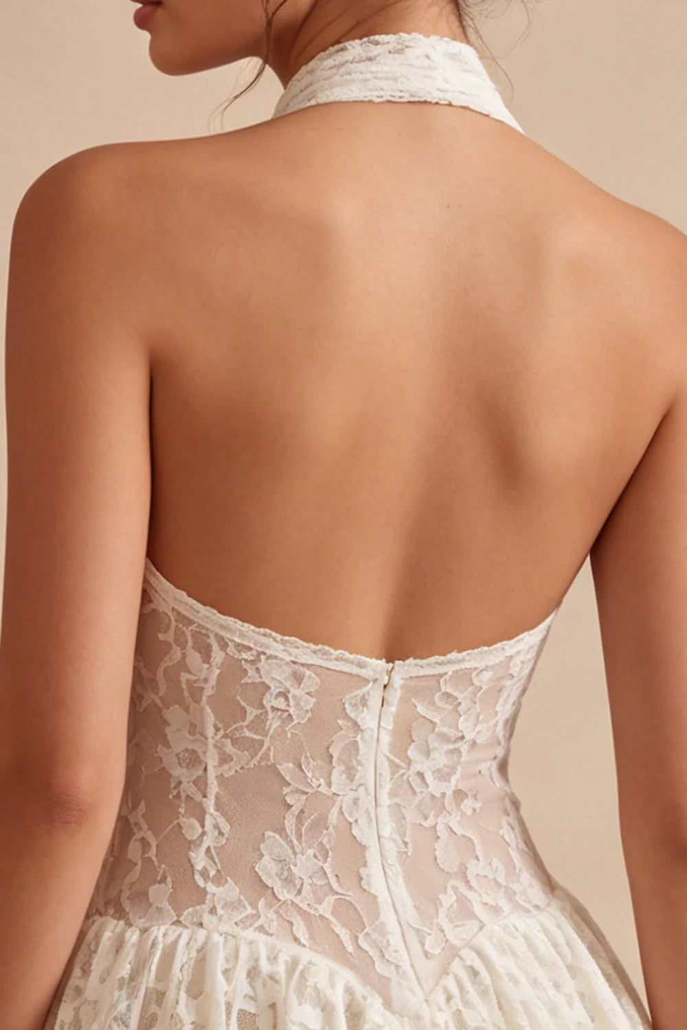 Ivory Halter A Line Lace Short Bridal Shower Dress