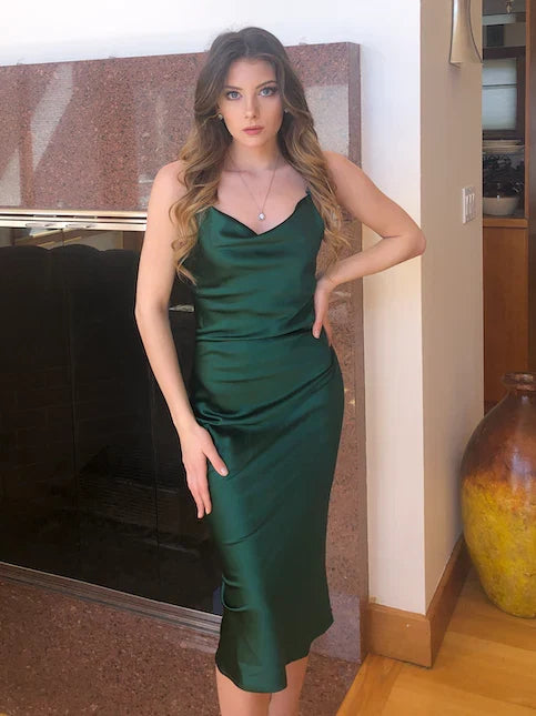 Aspen Midi Dress Emerald Green Satin Slip Dress