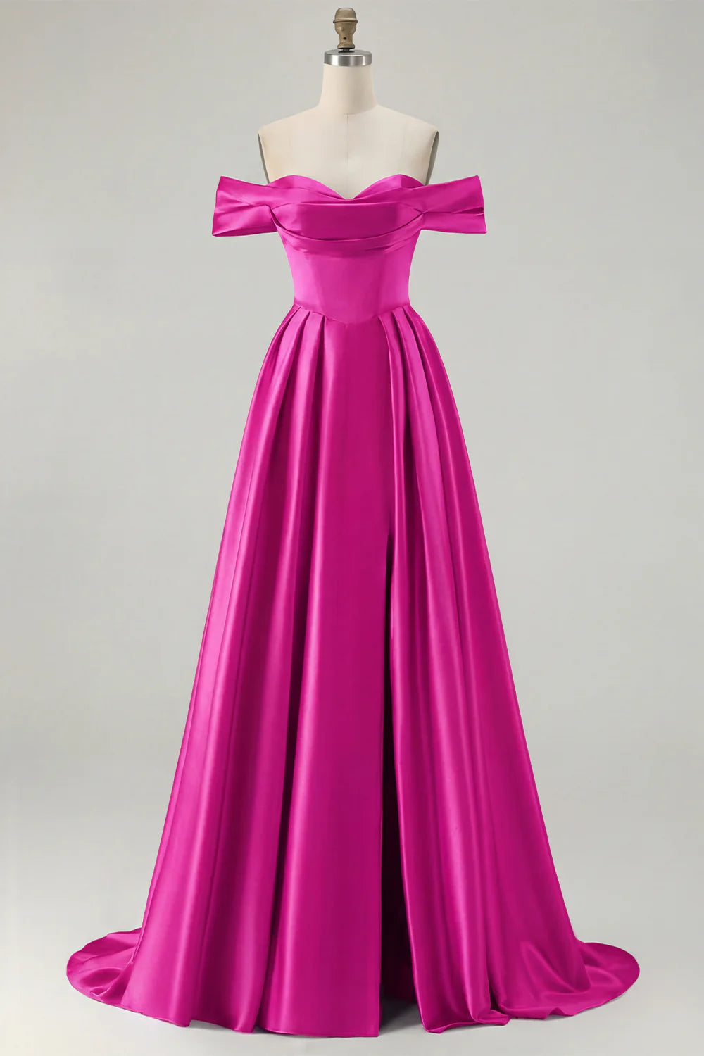 Off the Shoulder A Line Blue Satin Long Bridesmaid Dress with Slit