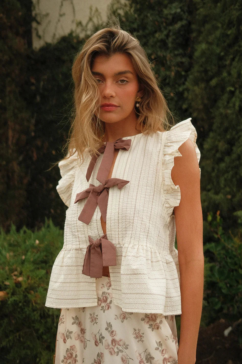 Kadie Tie Front Blouse in Mocha FINAL SALE