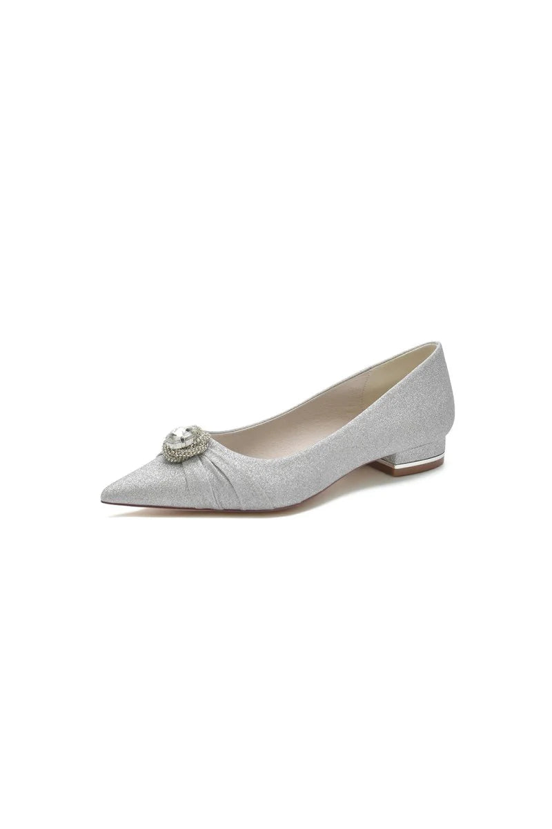 Beaded Pointed Toe Slip On Wedding Shoes With Rhinestone