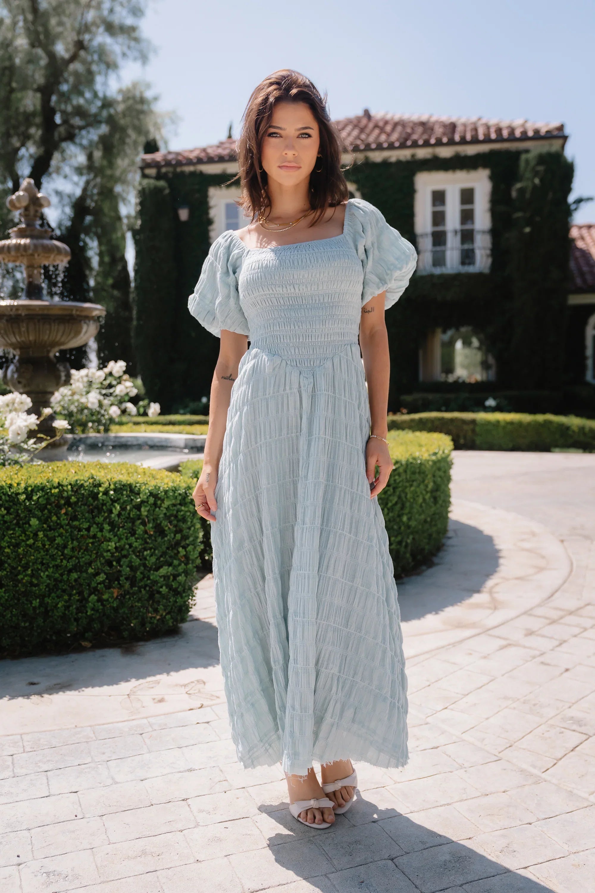 Beckie Smocked Maxi Dress in Blue