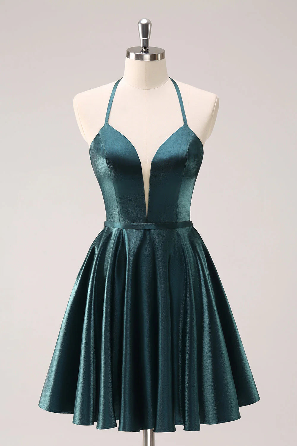 Peacock Blue A Line Halter Short Homecoming Dress with Lace Up Back