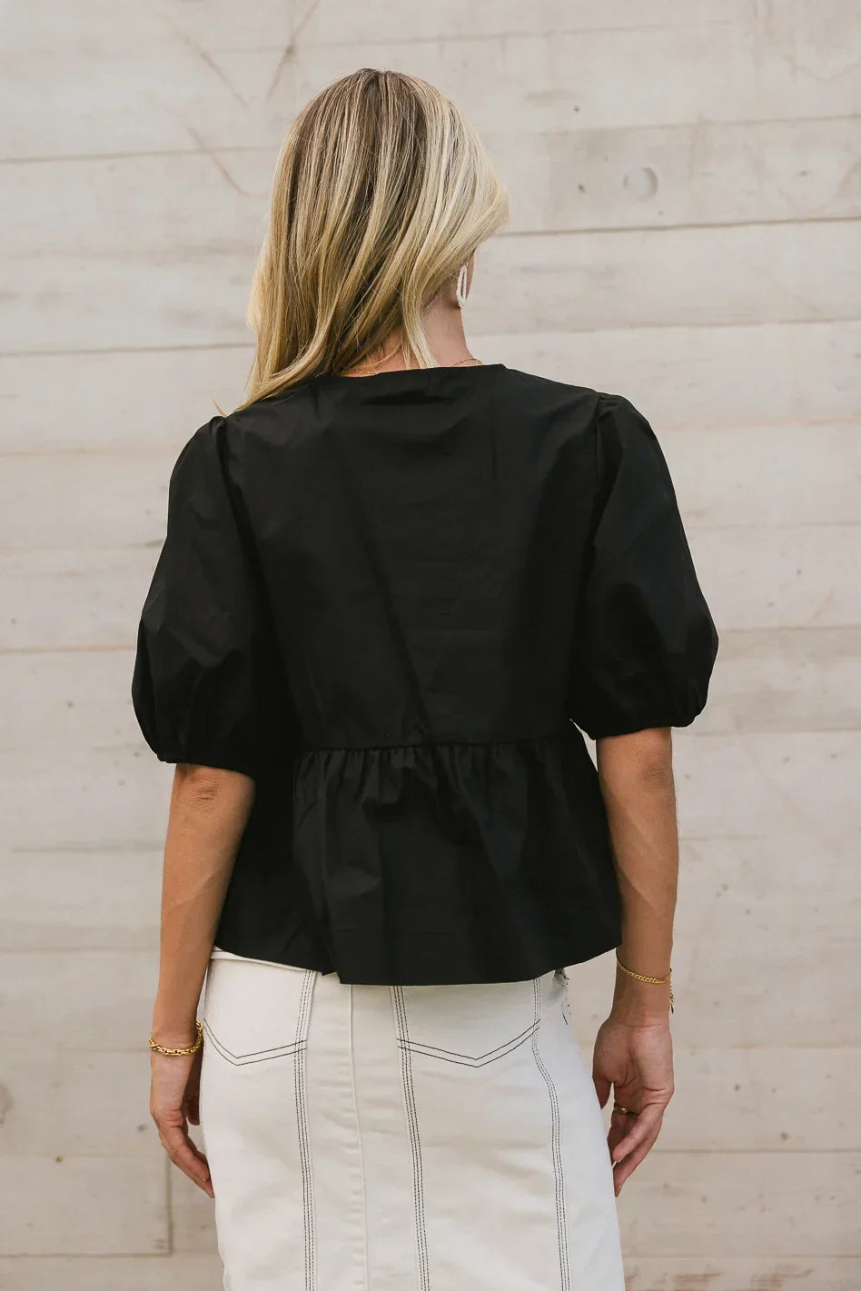 Natalia Peplum Tie Blouse in Black FINAL SALE