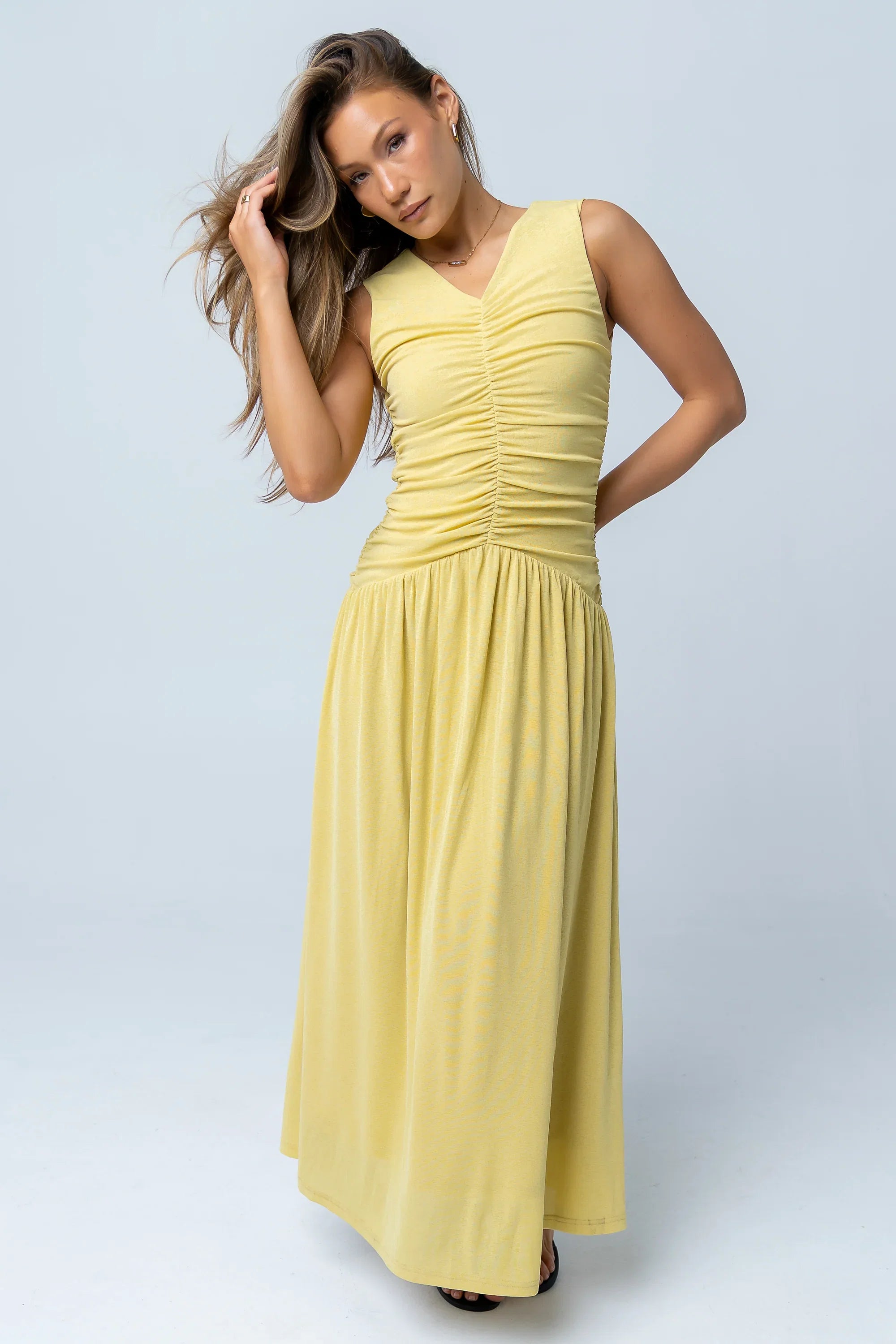 Kandi Ruched Maxi Dress in Yellow
