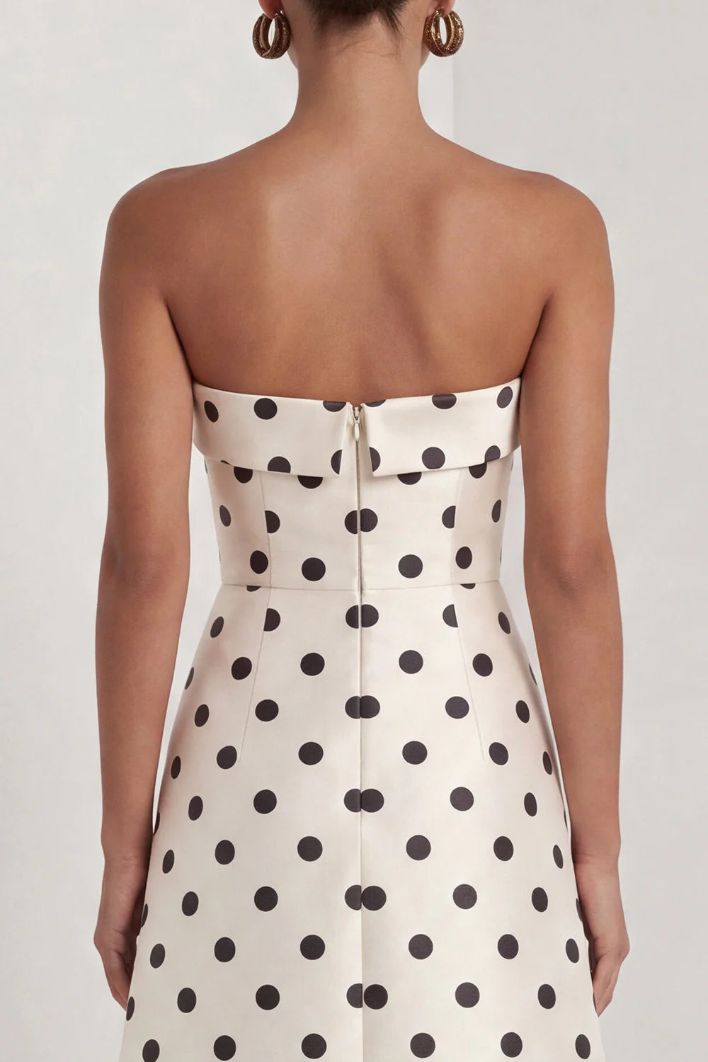 Strapless Black White A Line Polka Dot Long Formal Dress with Slit
