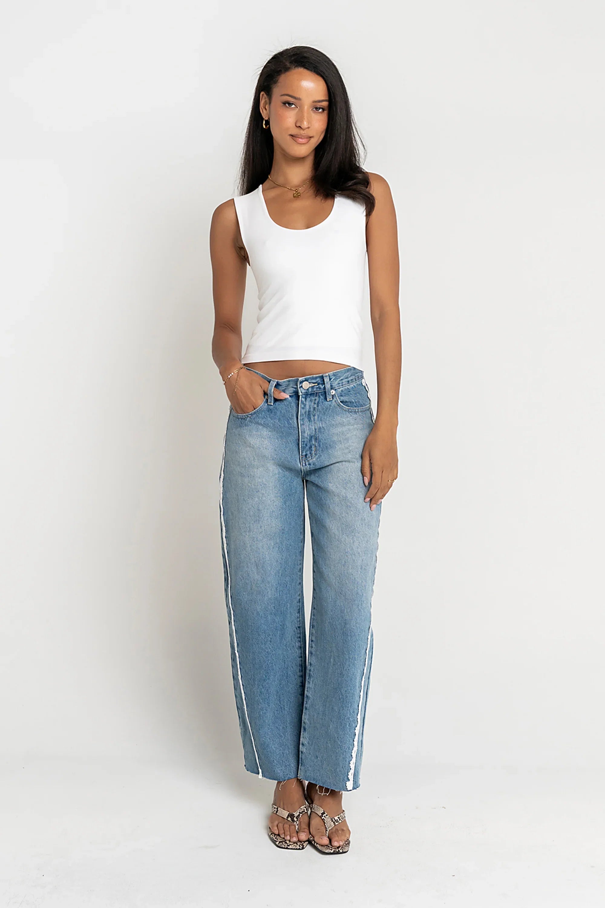 Adeline Lace Trim Barrel Jeans