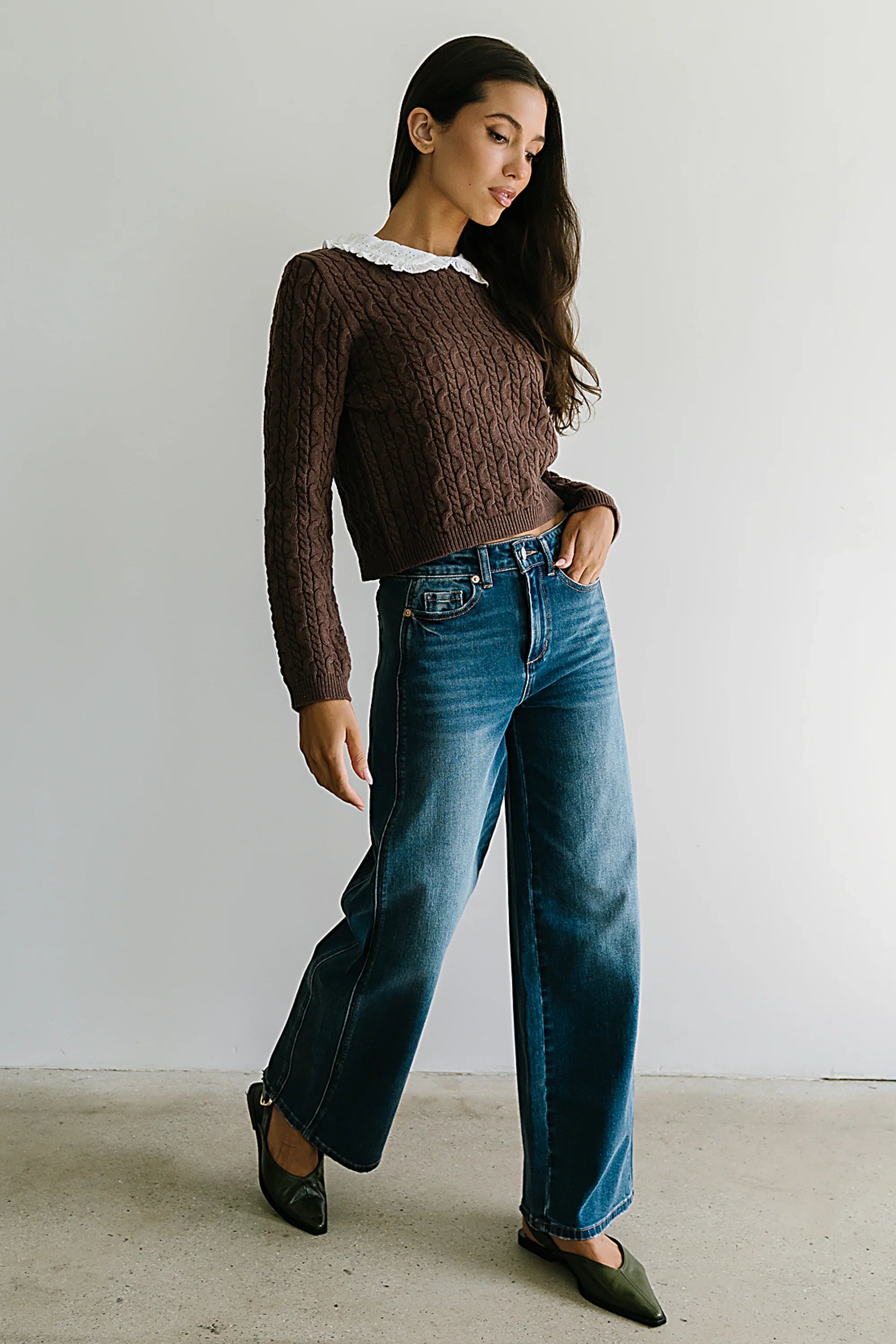 Hayley Collared Sweater in Brown FINAL SALE