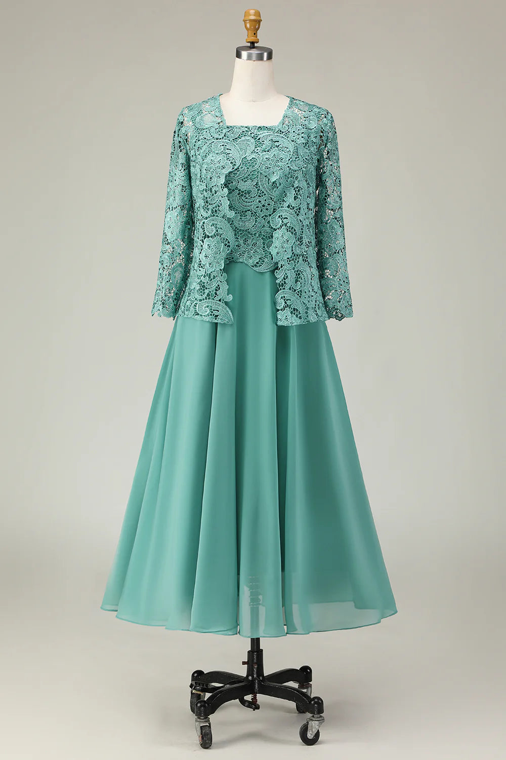 2 Piece A Line Eucalyptus Lace Midi Mother of the Bride Dress
