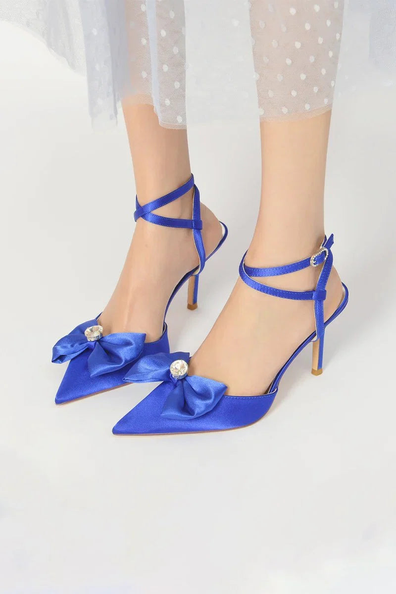 Buckle Strap Bow Pointed Toe High Heels