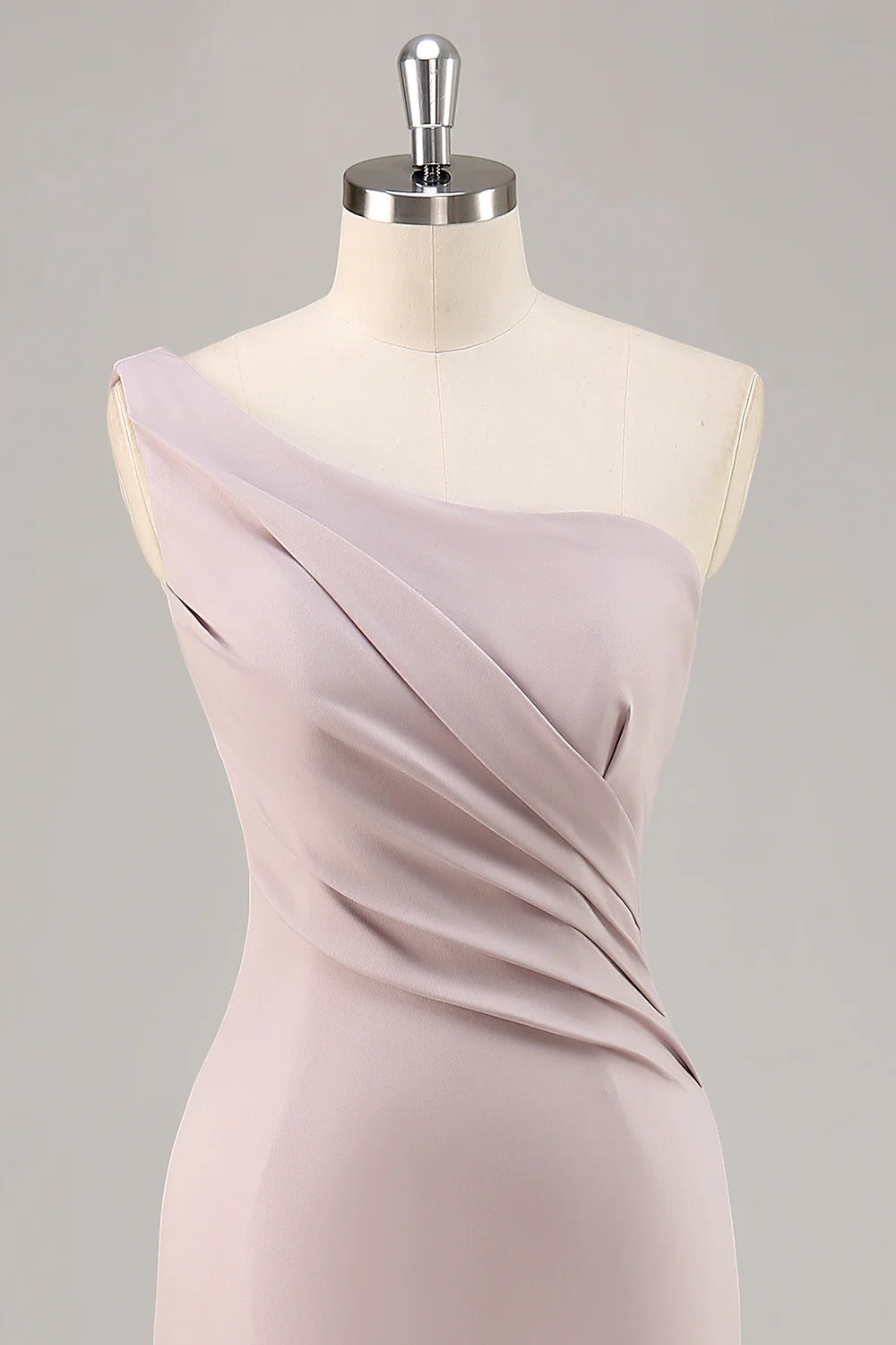 One Shoulder Mermaid Ruched Khaki Maxi Dress