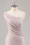 One Shoulder Mermaid Ruched Khaki Maxi Dress