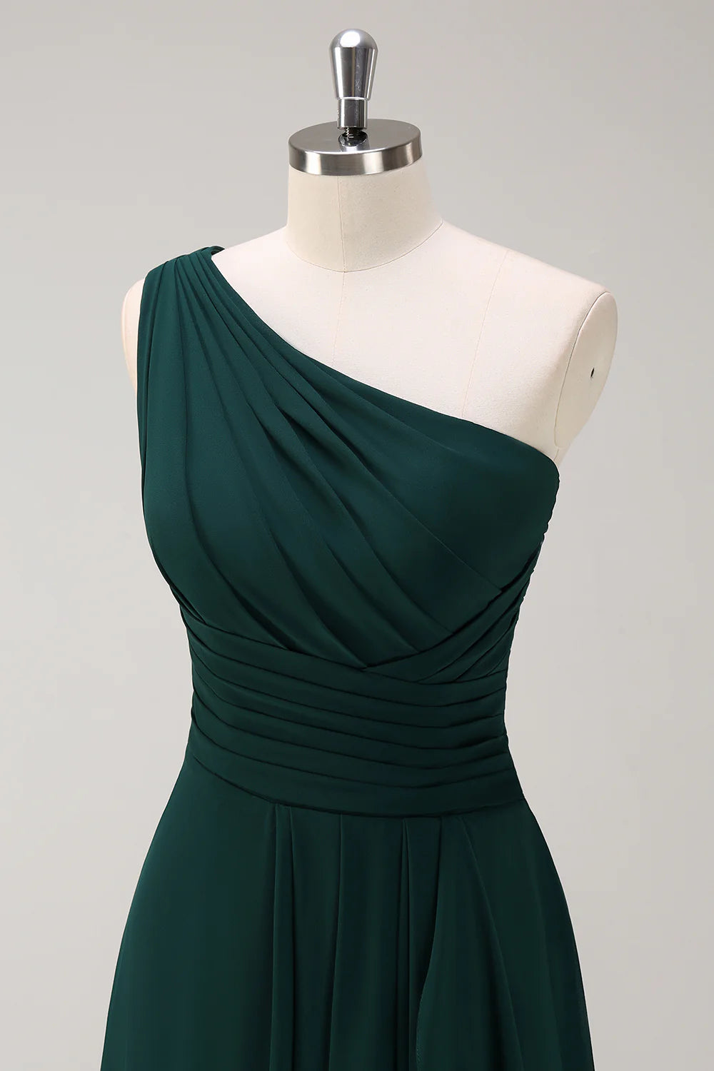 Dark Green A Line One Shoulder Chiffon Pleated Long Bridesmaid Dress