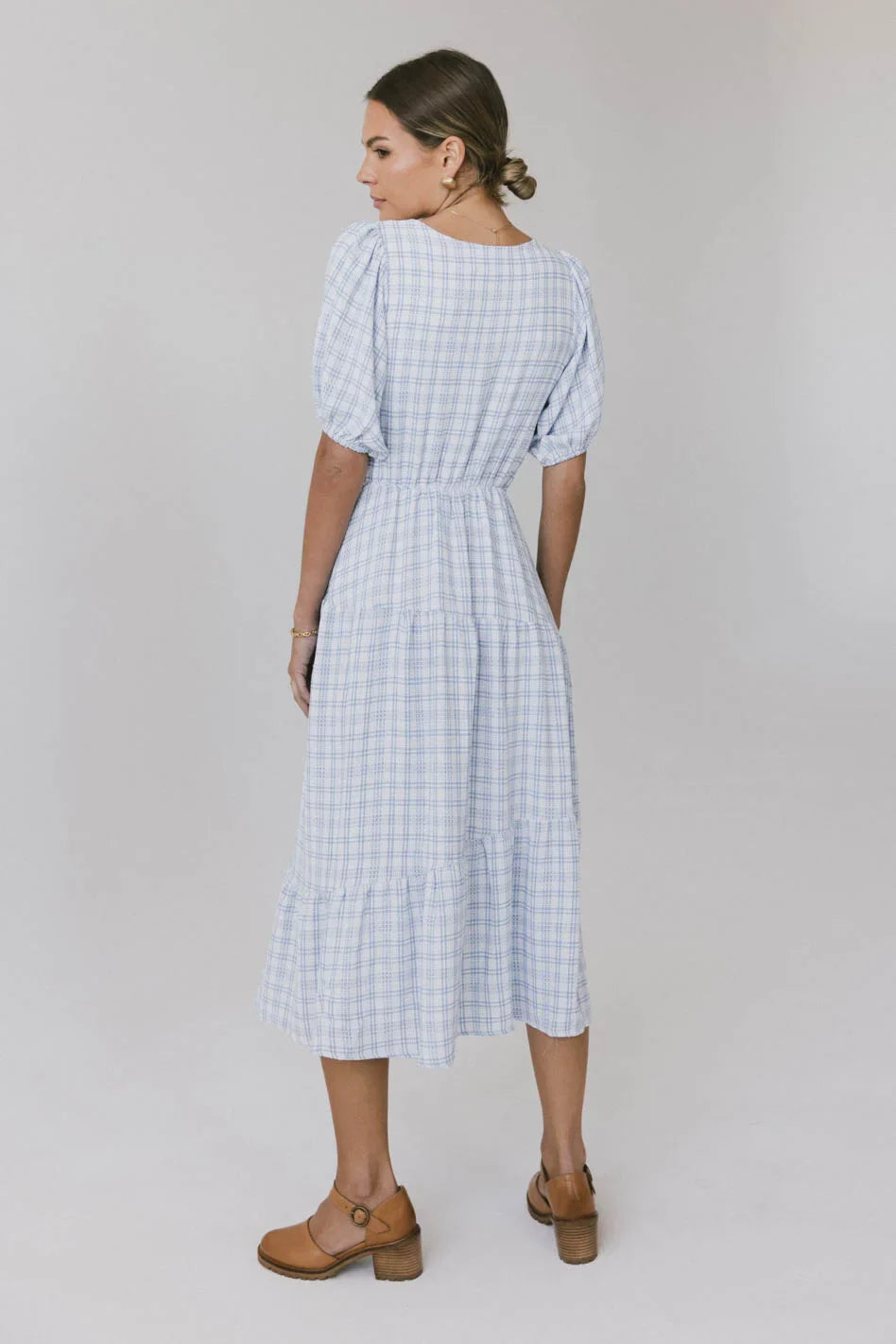 Melina Plaid Midi Dress in Blue FINAL SALE