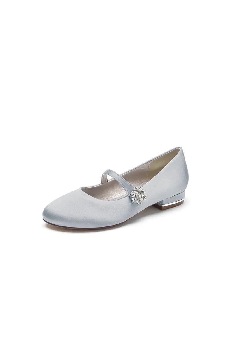 Round Toe Crystal Flower Flats