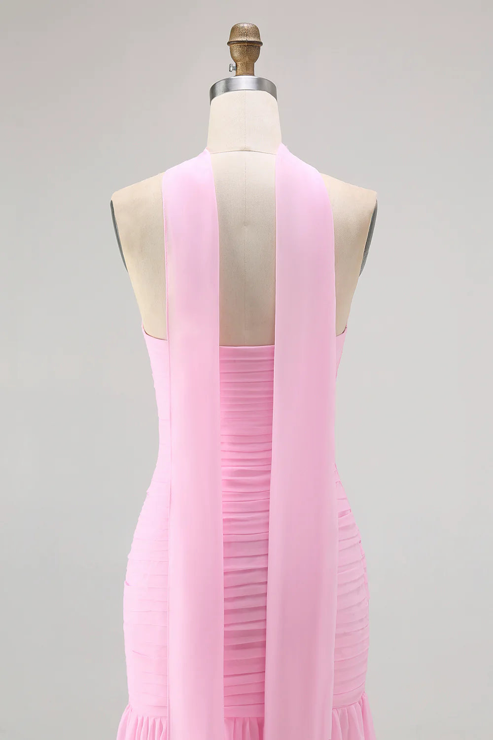 Pink Strapless Ruched Mermaid Long Bridesmaid Dress with Slit