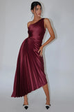 Panama Maxi Dress Wine Pleated Dress With Side Cut Out