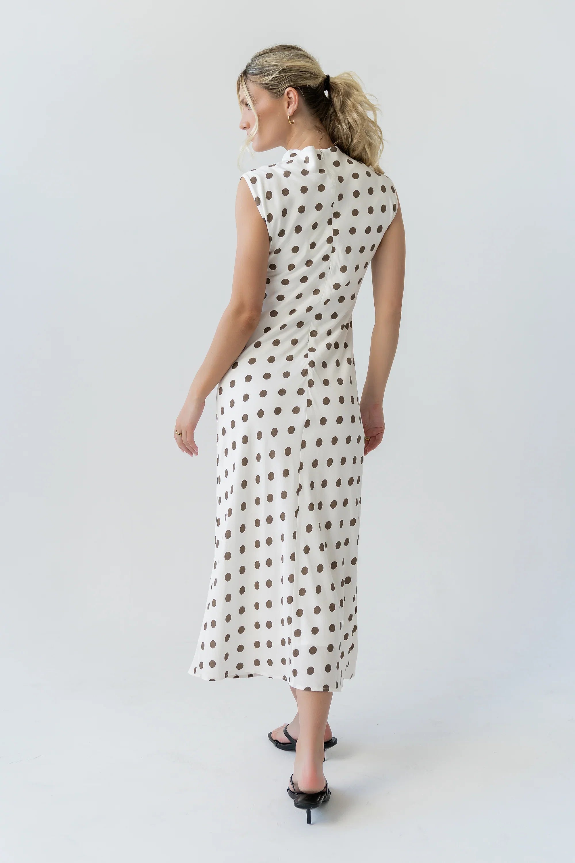 Tiffany Polka Dot Mock Neck Midi Dress