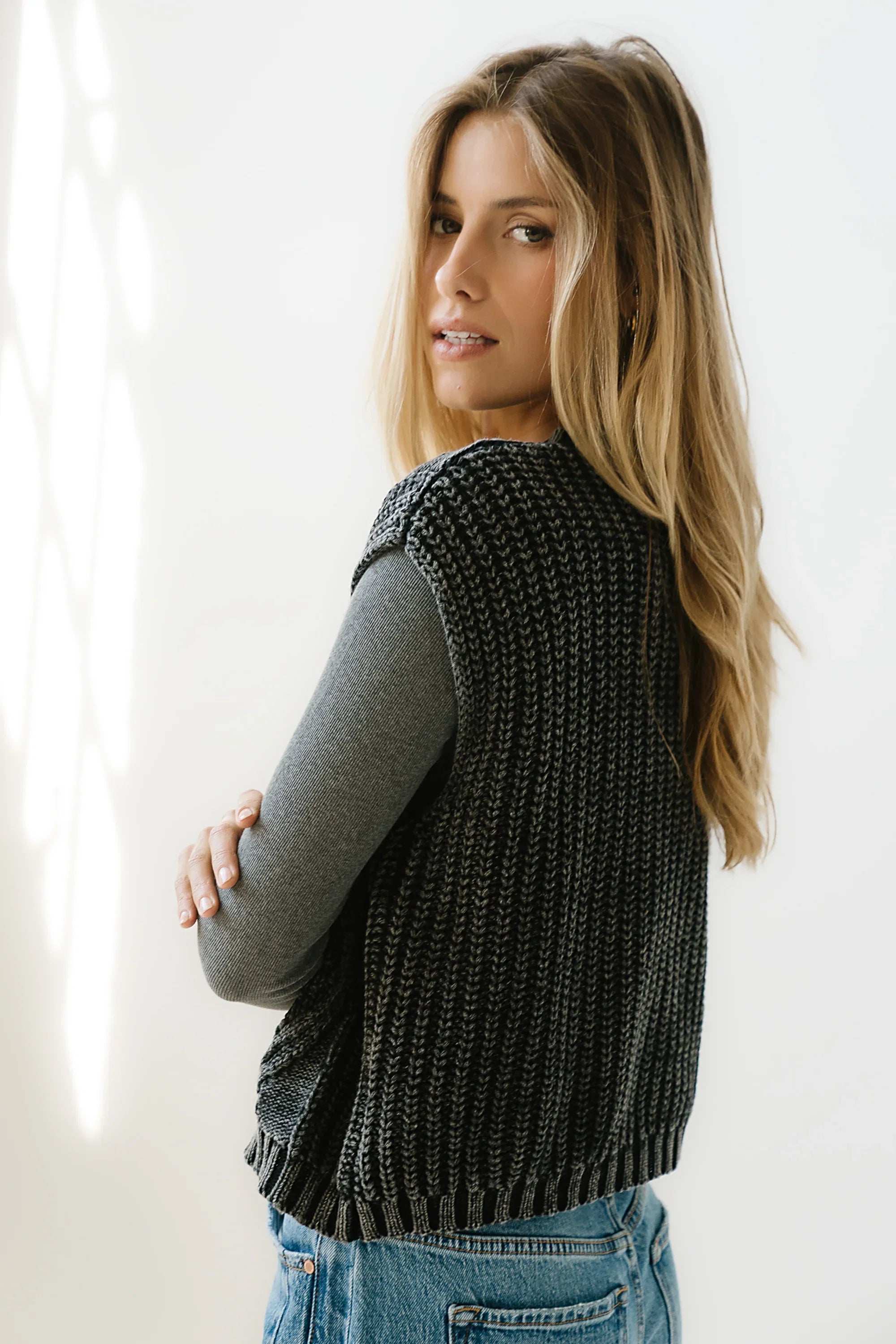 Rebecca Cable Knit Vest in Charcoal FINAL SALE