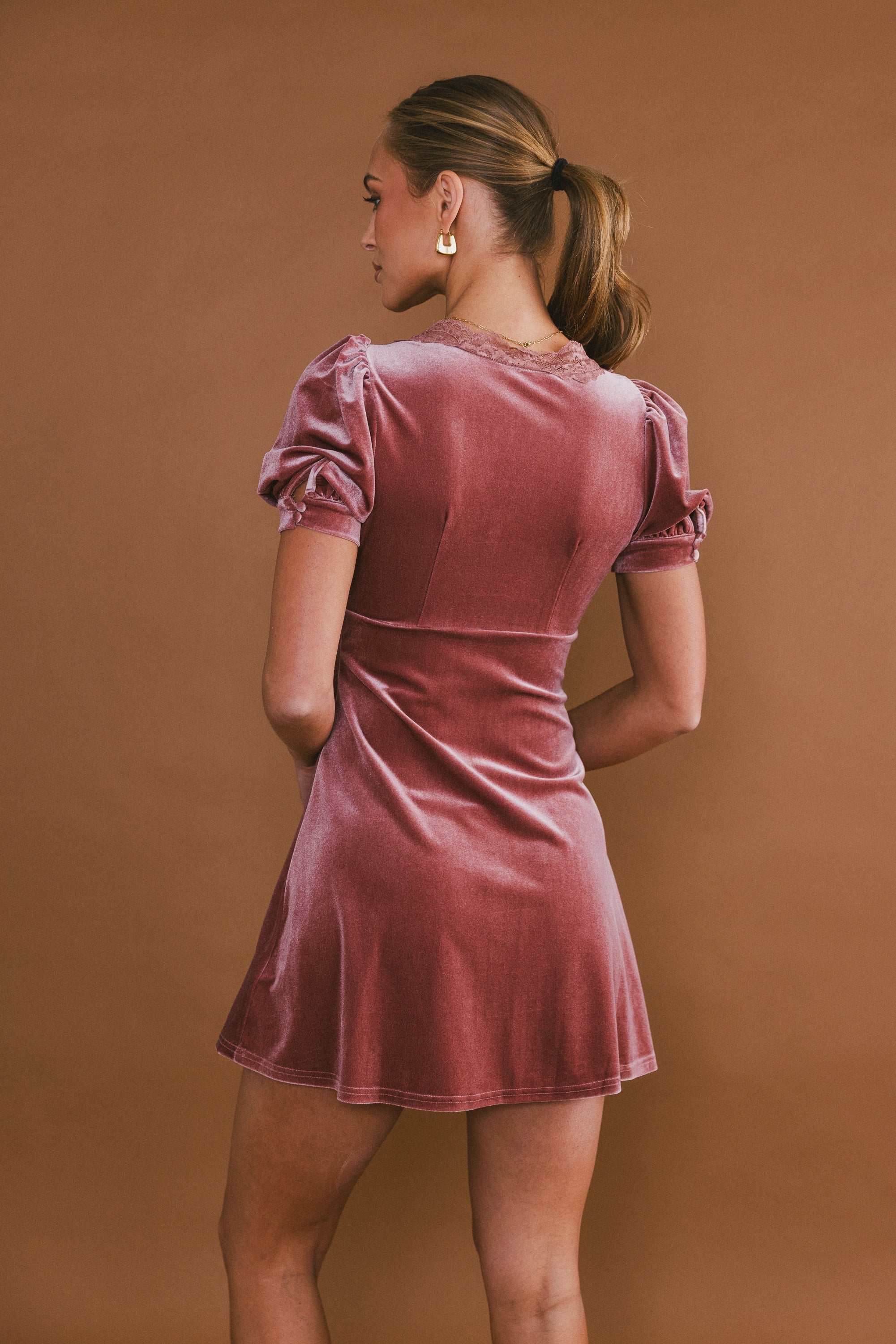Roxanna Velvet Mini Dress in Mauve FINAL SALE