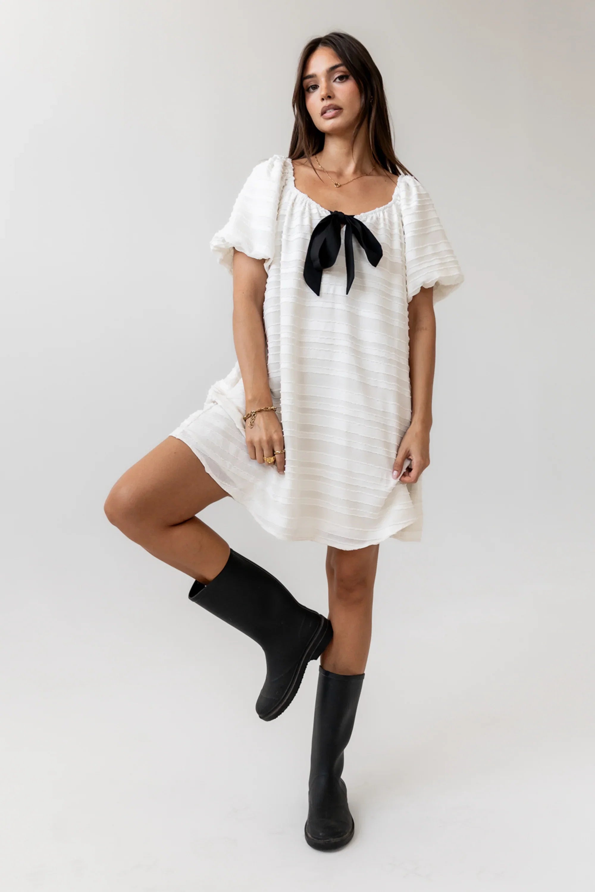 Minnie Textured Baby Doll Dress in Ivory FINAL SALE