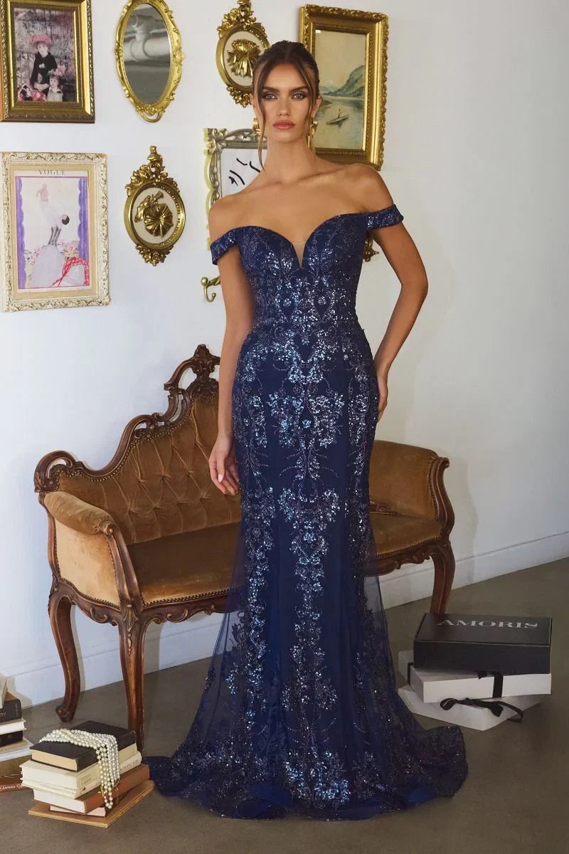 HELENA GOWN Off Shoulder Sequin Glitter Dress
