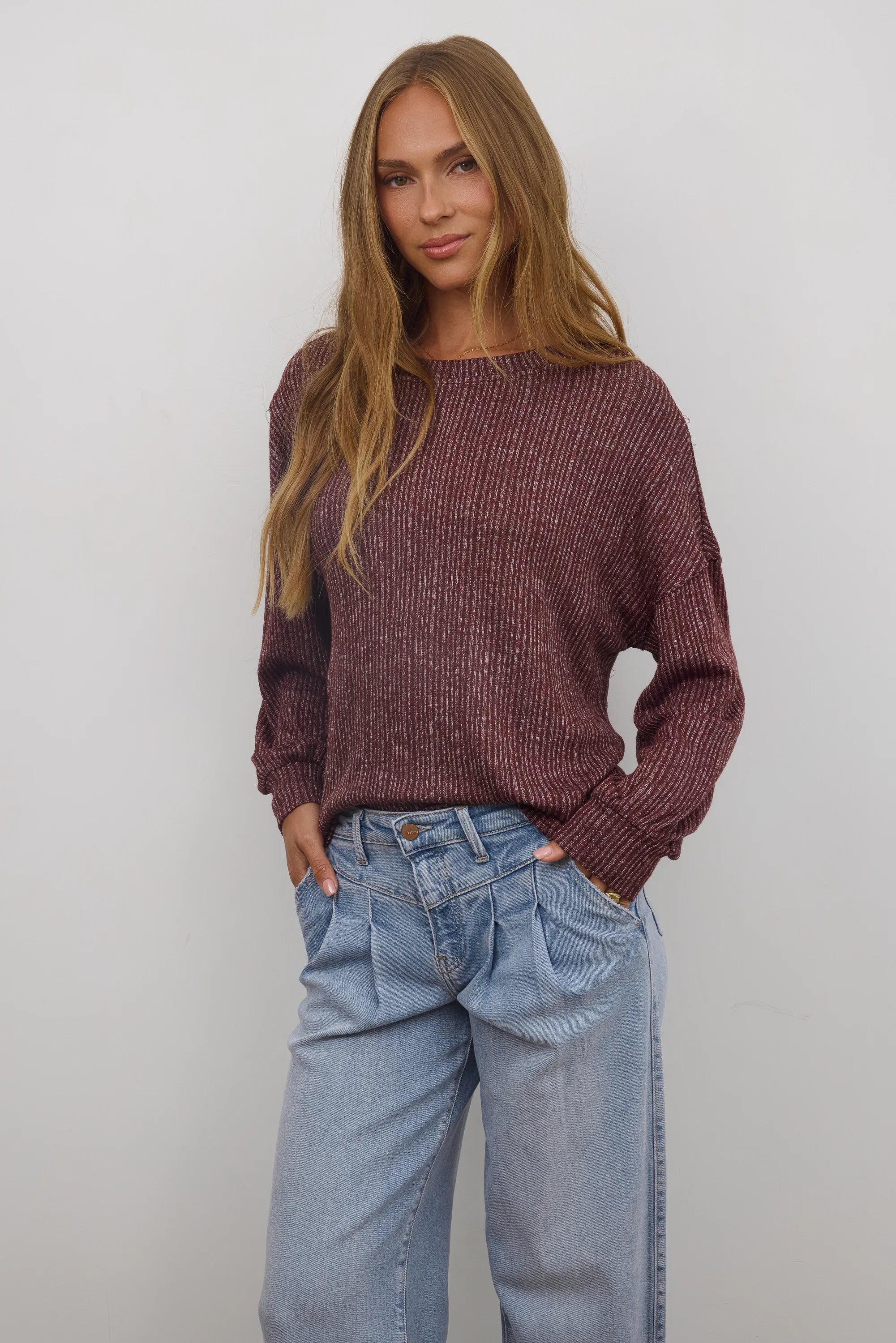 Tate Knit Sweater in Burgundy