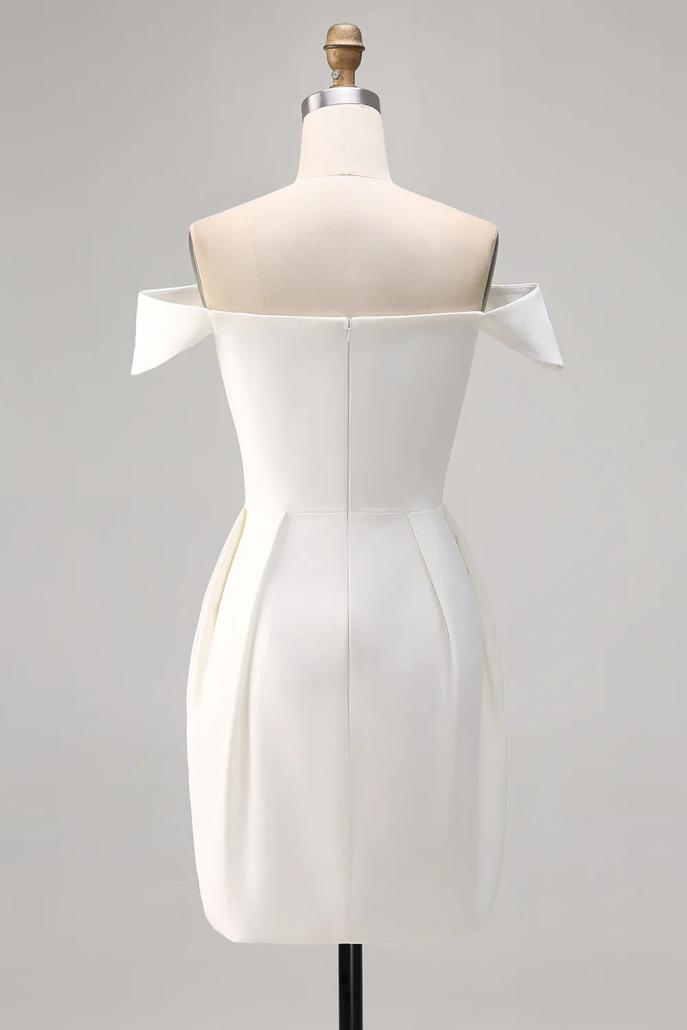 White Bodycon Off The Shoulder Satin Short Graduation Dress