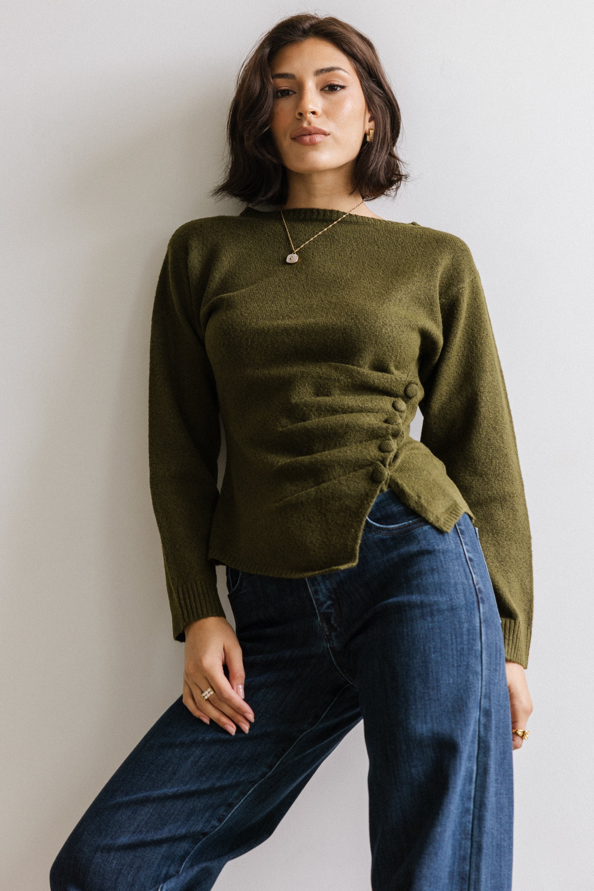Jerzey Asymmetrical Sweater in Olive FINAL SALE