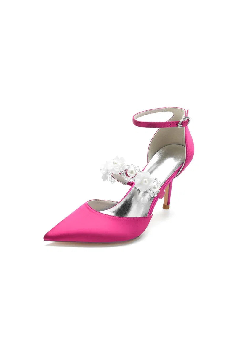 Flower Pearl Strap Pointed Toe High Heels