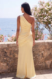 One Shoulder Ruched Mermaid Yellow Bridesmaid Dress